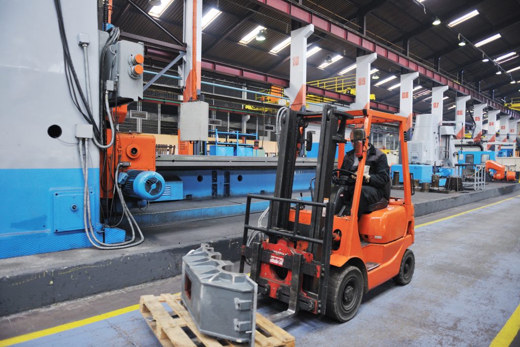 a forklift in a manufacturing plant